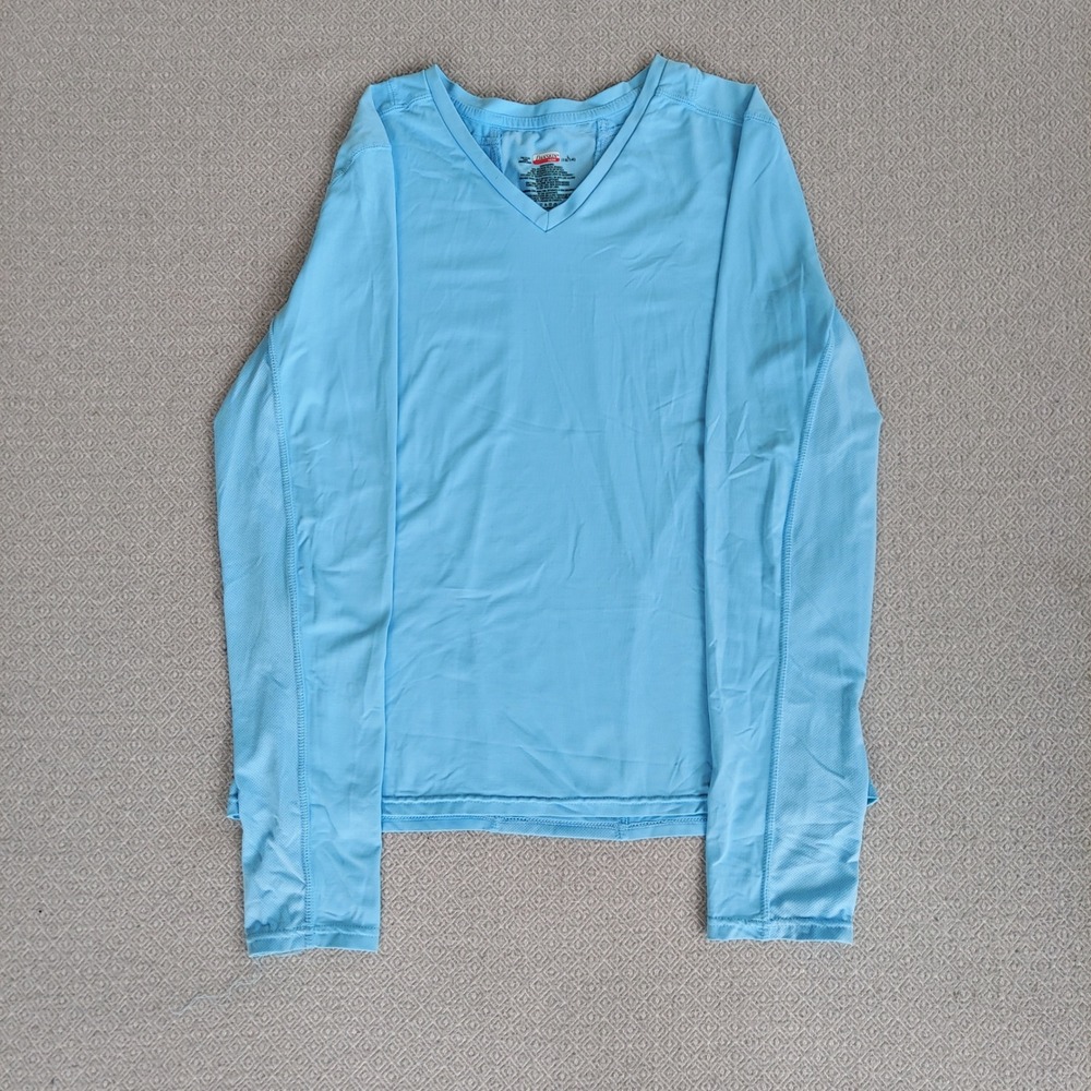Danskin Long Sleeve‎  Womens L Blue Activewear V-Neck Mesh Panels Workout Shirt